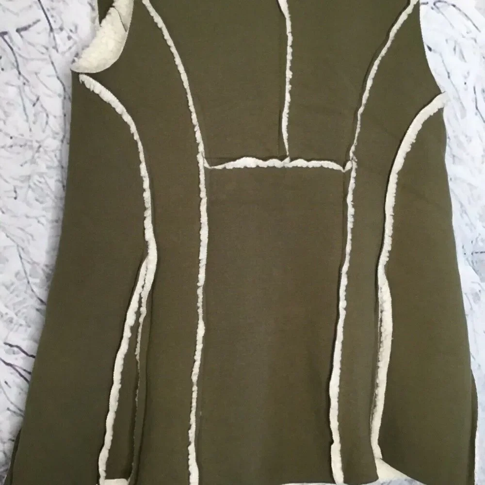 Indigo Soul Women's Draped Sherpa Cozy Suede/Fur Olive Winter‎ Vest Size S